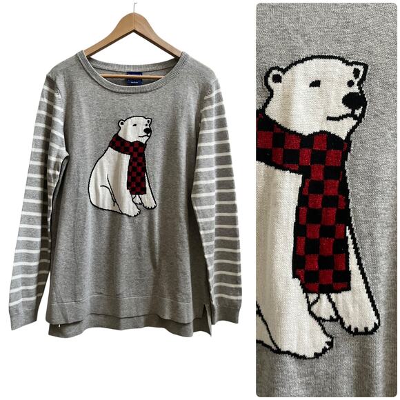 Le Tigre New Gray Cotton Polar Bear With Scarf Graphic Lightweight Sweater Large - Picture 2 of 13
